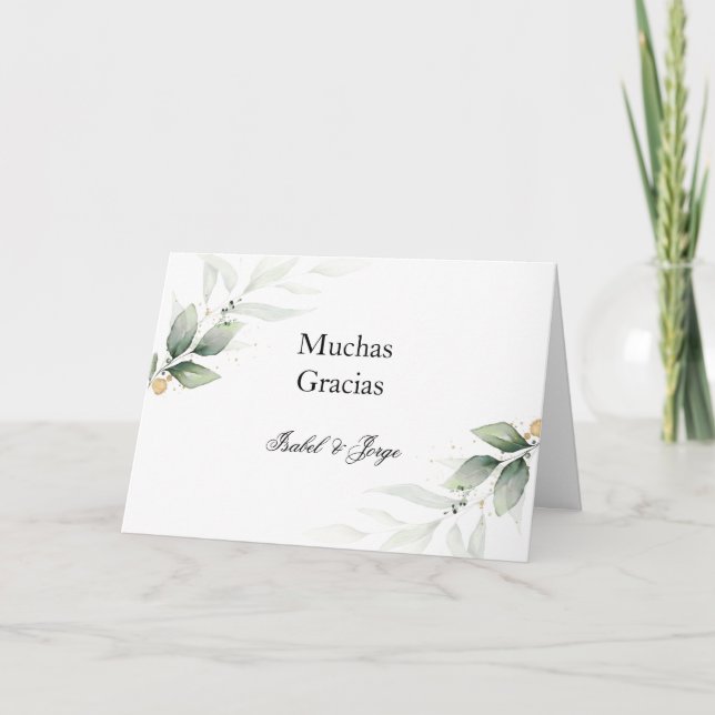 Tarjeta De Agradecimiento Verde español Gracias Boda Card en Español (Anverso)