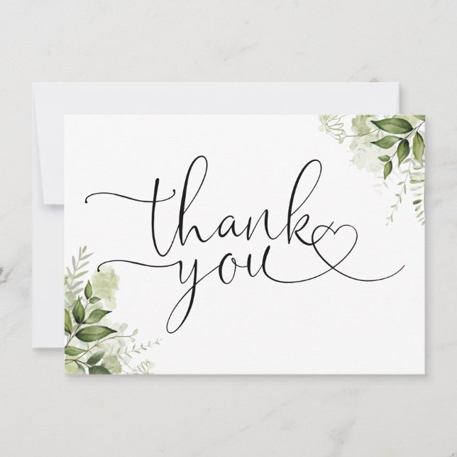 Tarjeta De Agradecimiento Verde Floral Elegante Corazón Script (Anverso)