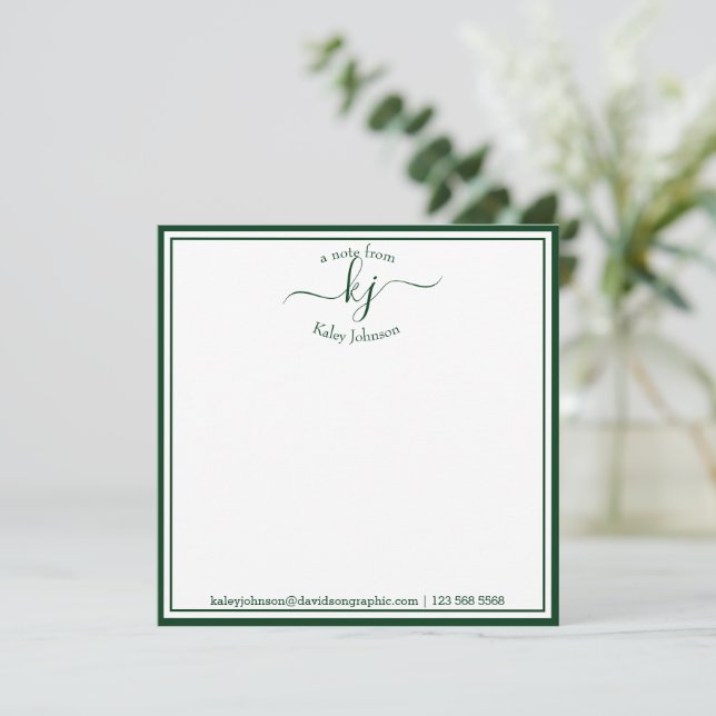 Tarjeta De Agradecimiento Verde Forestal Monogramado Desde El Escritorio De (Anverso de pie)