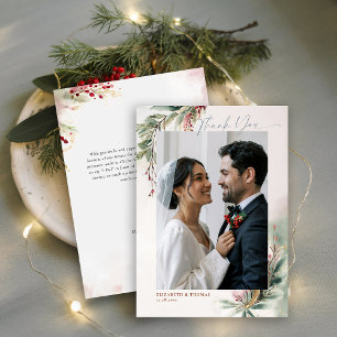 Tarjeta De Agradecimiento Verde Invernal Rojo Estilo Navideño Chic Foto Grac