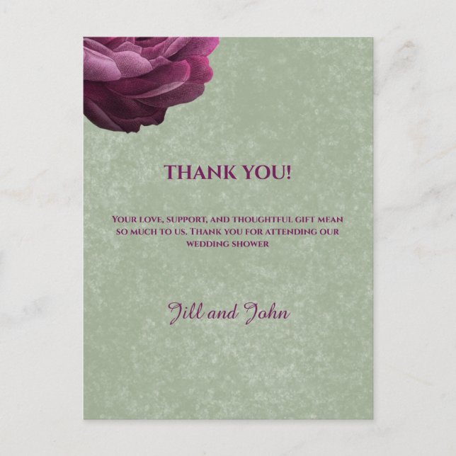 Tarjeta de agradecimiento verde menta para boda,  (Anverso)