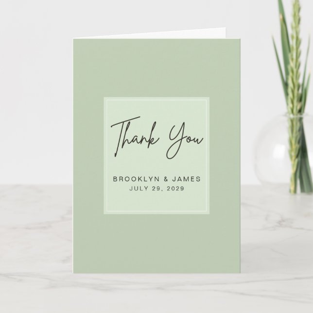 Tarjeta de agradecimiento verde menta para boda (Anverso)
