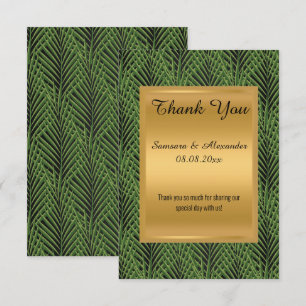 tarjeta de agradecimiento verde metálico dorado BO