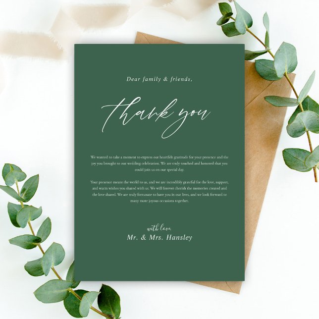 Tarjeta De Agradecimiento Verde Moderno Simple Minimal Elegante Boda (Green Modern Simple Minimal Elegant Wedding Thank You Card)