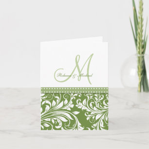 Tarjeta De Agradecimiento Verde Oliva & Flora Blanca Damask Gracias!