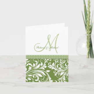 Tarjeta De Agradecimiento Verde Oliva & Flora Blanca Damask Gracias!
