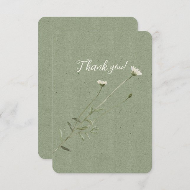 Tarjeta De Agradecimiento Verde sabio y una única margarita (Anverso / Reverso)