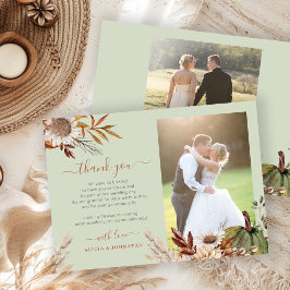 Tarjeta De Agradecimiento Verde salvia 2 fotos boda botánica boho