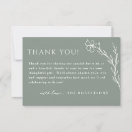 Tarjeta De Agradecimiento Verde Salvia Boho Moderno Estampado Floral Botánic