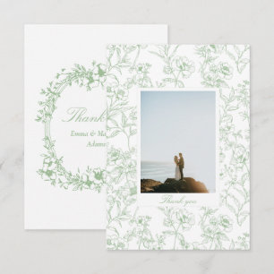 Tarjeta De Agradecimiento Verde Salvia Chinoiserie Floral Foto Boda