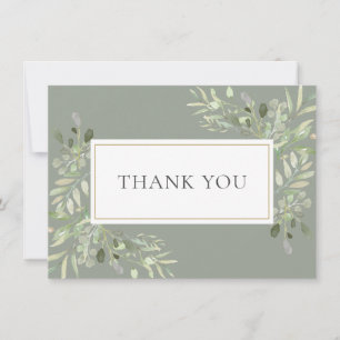 Tarjeta De Agradecimiento Verde Salvia Elegante Dorado Follaje