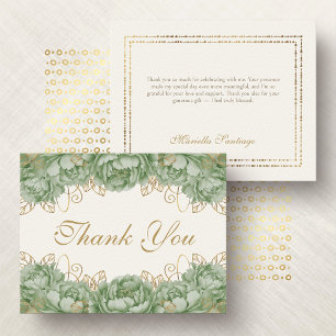 Tarjeta De Agradecimiento Verde Salvia Elegante Quinceanera Floral