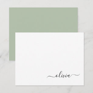 Tarjeta De Agradecimiento Verde Salvia Minimalista Monograma Moderno Elegant