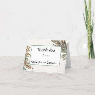 Tarjeta De Agradecimiento Verde salvia, spray de hoja marrón rústico