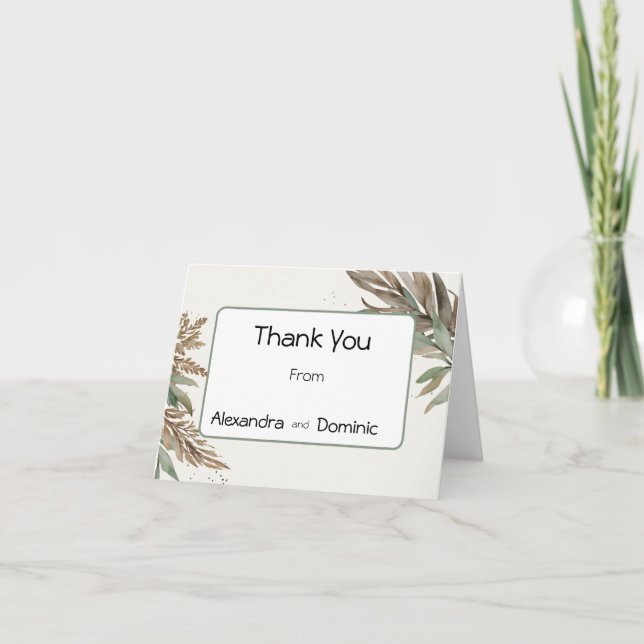 Tarjeta De Agradecimiento Verde salvia, spray de hoja marrón rústico (Anverso)