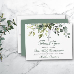 Tarjeta De Agradecimiento Verde Salvia Verde Vegetación Acuarela Comunión