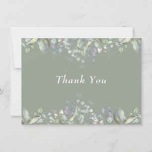 Tarjeta De Agradecimiento Verde Salvia y Floral de Lila Verde Salvia