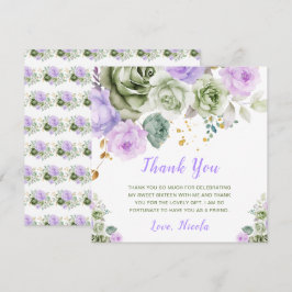 Tarjeta De Agradecimiento Verde Salvia y Floral Púrpura Cumpleaños Dulces Di