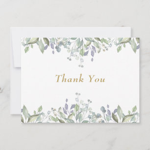 Tarjeta De Agradecimiento Verde Salvia y Lilas Floral Verde Dorado