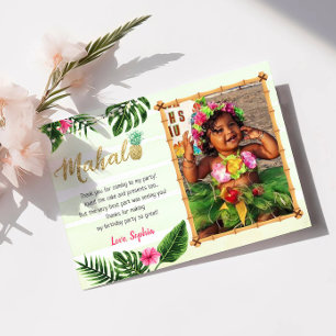 Tarjeta de agradecimiento verde tropical Mahalo