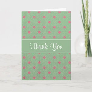 Tarjeta De Agradecimiento Verde vintage con puntos de polka rosa gracias