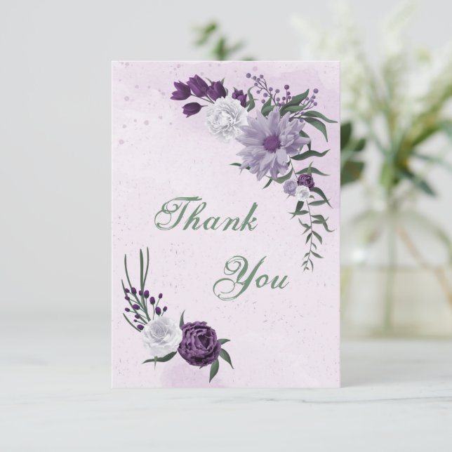 Tarjeta De Agradecimiento verde violeta y blanco (Anverso de pie)
