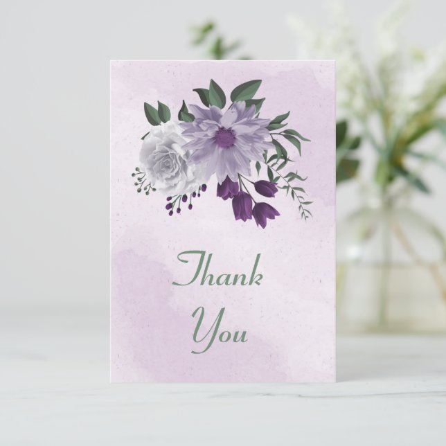 Tarjeta De Agradecimiento verde violeta y blanco (Anverso de pie)
