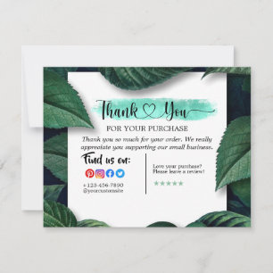 Tarjeta De Agradecimiento Verdes Tropicales Gracias Por Tu Compra