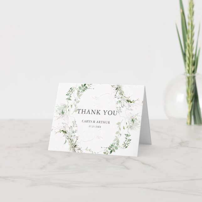 Tarjeta De Agradecimiento Verdor botánico Boda moderno (Anverso)