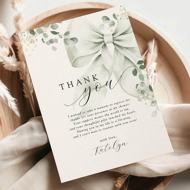 Tarjeta De Agradecimiento Verdor Bow Bridal Shower (Subido por el creador)