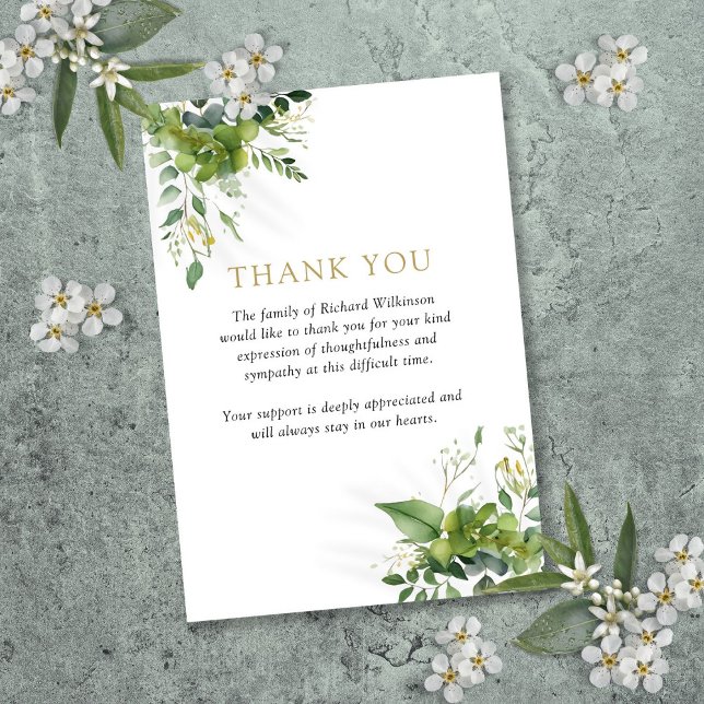Tarjeta De Agradecimiento Verdor Celebración Floral De La Vida Funeral (Greenery Floral Celebration Of Life Funeral Thank You Card)