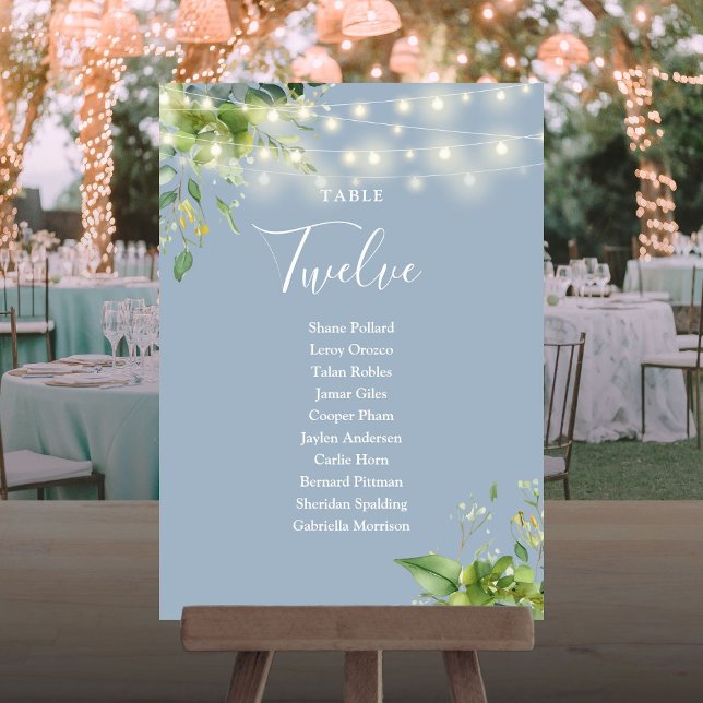 Tarjeta De Agradecimiento Verdor Dusty Blue Asientos Plan Número de tabla (Greenery Dusty Blue Seating Plan Table Number)