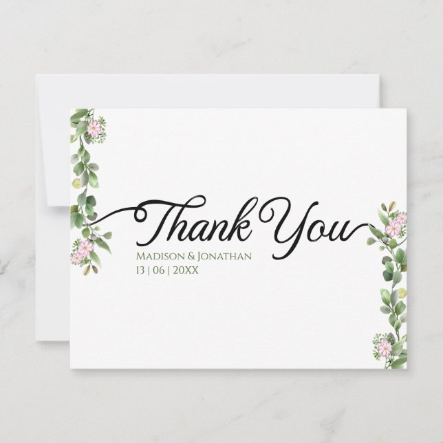 Tarjeta De Agradecimiento Verdor Elegante y Hermoso Boda Floral (Anverso)