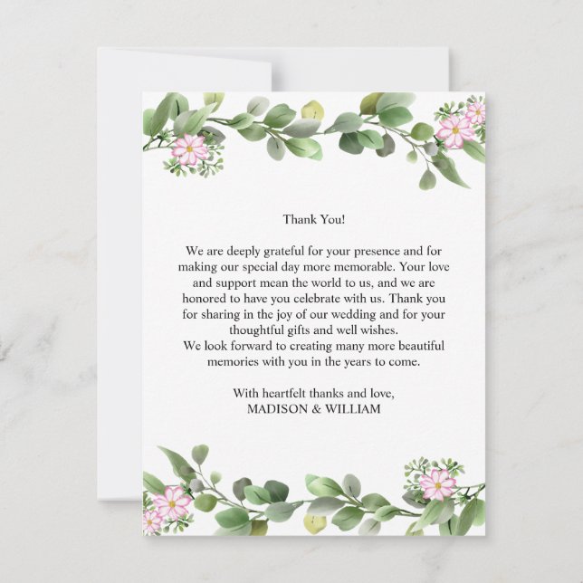 Tarjeta De Agradecimiento Verdor Elegante y Hermoso Boda Floral (Reverso)