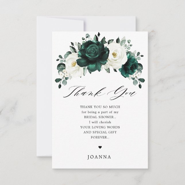 Tarjeta De Agradecimiento Verdor Esmeralda Eucalyptus Ducha Blanca Bridal (Anverso)