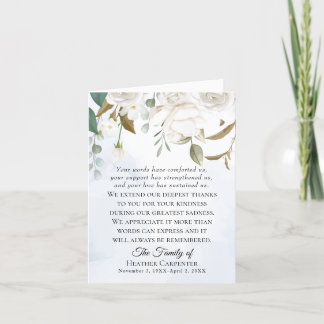 Tarjeta De Agradecimiento Verdor floral blanco Funeral plegado Gracias
