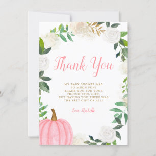 Tarjeta De Agradecimiento Verdor floral Calabaza rosa Caída Chica Baby Showe