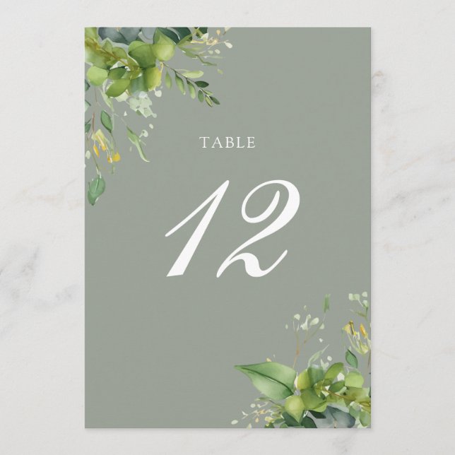 Tarjeta De Agradecimiento Verdor Floral Sage Green Table Number (Número de t (Anverso)