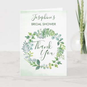 Tarjeta De Agradecimiento Verdor Foliage Wreath Watercolor Bridal Shower
