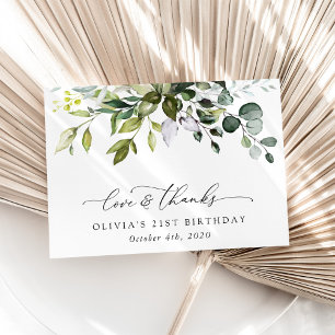 Tarjeta De Agradecimiento Verdor, hojas de eucalipto, boho, cumpleaños