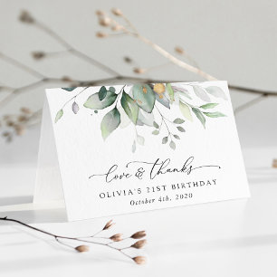 Tarjeta De Agradecimiento Verdor, hojas de eucalipto, boho, cumpleaños