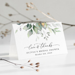 Tarjeta De Agradecimiento Verdor, hojas de eucalipto, boho, ducha de novia