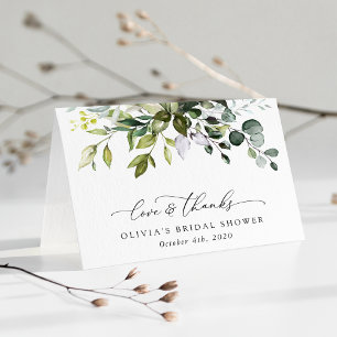 Tarjeta De Agradecimiento Verdor, hojas de eucalipto, boho, ducha de novia