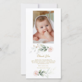 Tarjeta De Agradecimiento Verdor Oro Floral Rosa Foto Christening