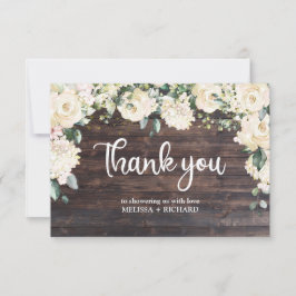 Tarjeta De Agradecimiento Verdor rústico de madera rosa blanca bebé floral