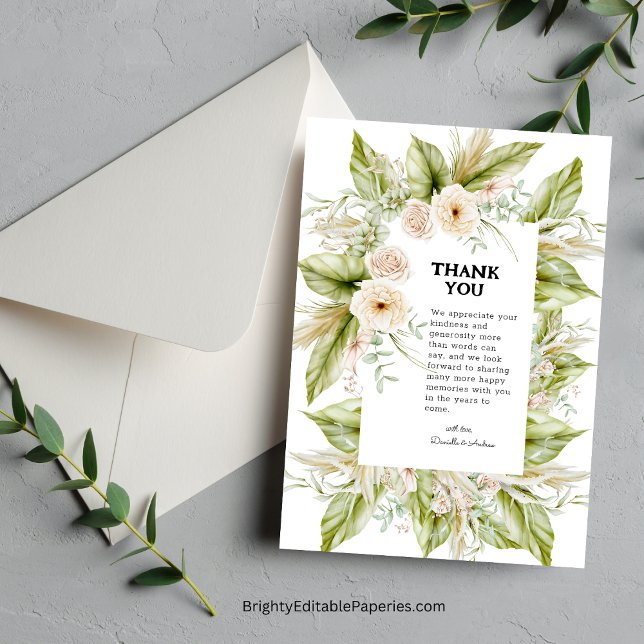 Tarjeta De Agradecimiento Verdor único Brillante Pampas Grass Tropical (Tropical Gratitude: Express Thanks with Our Unique Pampas Grass Card.)