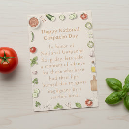 Tarjeta De Agradecimiento verduras divertidas Día Nacional del Gazpacho