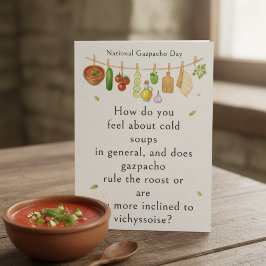 Tarjeta De Agradecimiento verduras divertidas Día Nacional del Gazpacho