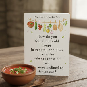 Tarjeta De Agradecimiento verduras divertidas Día Nacional del Gazpacho
