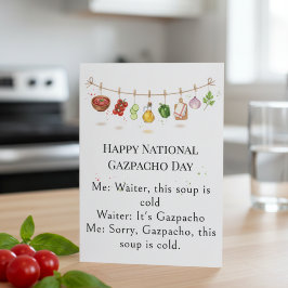 Tarjeta De Agradecimiento verduras divertidas Día Nacional del Gazpacho